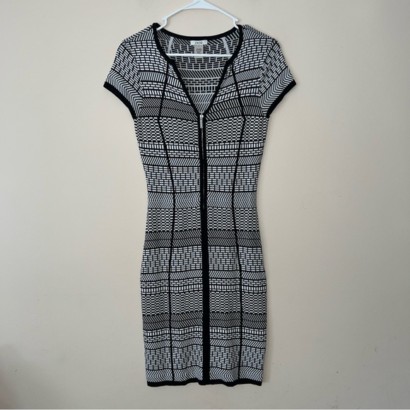 Cache Sheath Black White Full Front Zip Dress Women’s Small Bodycon 90s Y2K - Picture 1 of 7